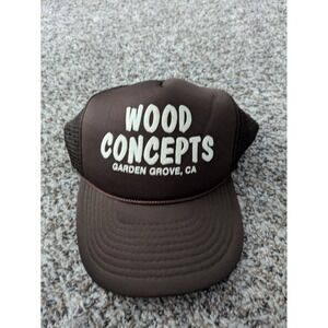 Vtg Garden Grove California Wood Concepts Snapback Mesh Trucker Hat Cap Brown